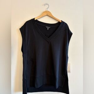 Athleta Womens Large Black Retroterry V-Neck Sleeveless Pullover Sweatshirt NWT